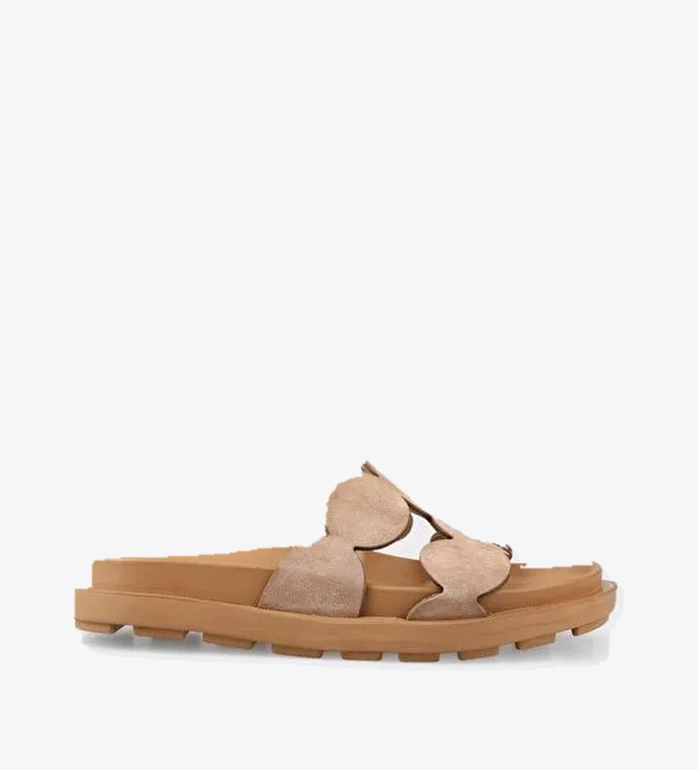 Vizon Deri Kadın Düz Terlik - Görsel 1