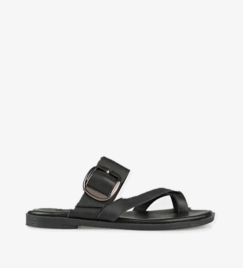 Siyah Deri Kadın Terlik - Görsel 1