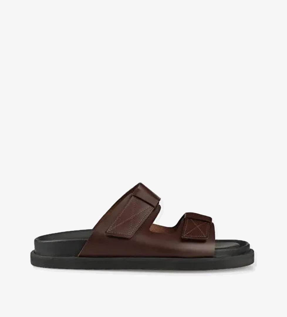 Kahve Deri Erkek Terlik - Görsel 1