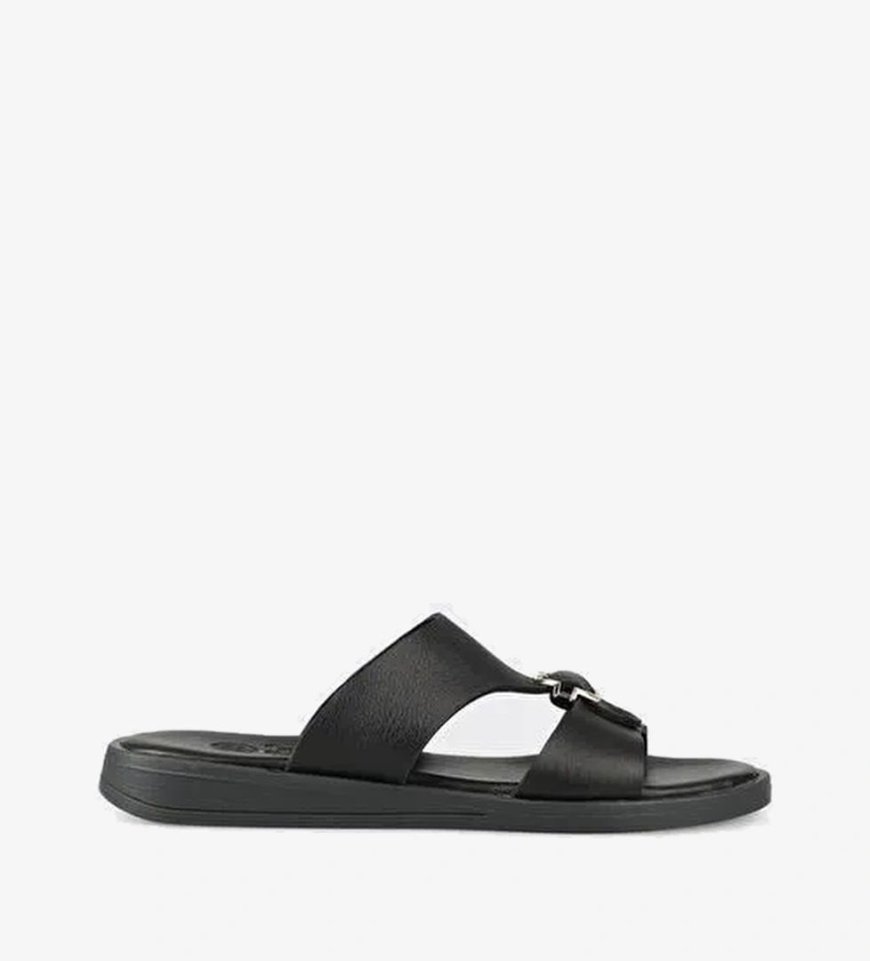 Siyah Deri Kadın Düz Terlik - Görsel 1