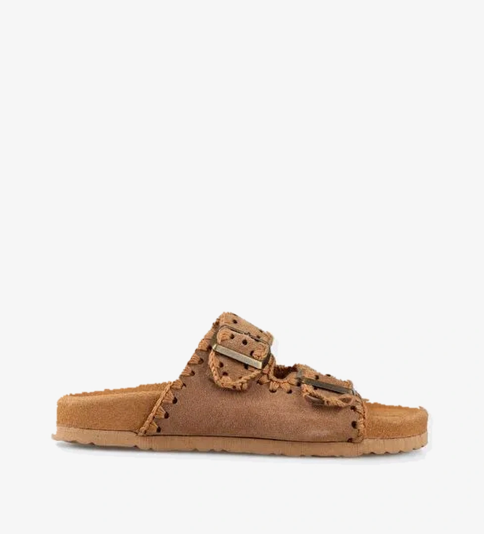 Taba Deri Kadın Düz Terlik - Görsel 1