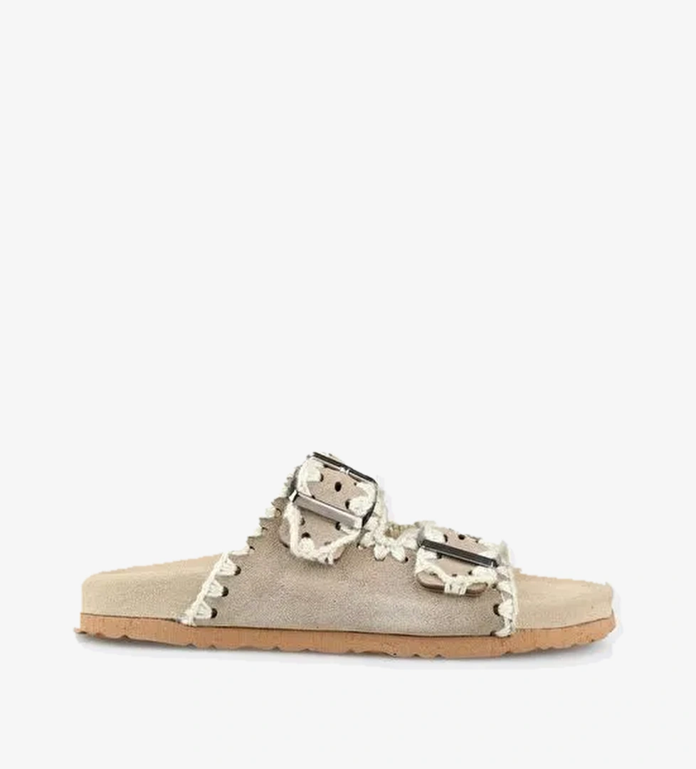 Bej Deri Kadın Düz Terlik - Görsel 1