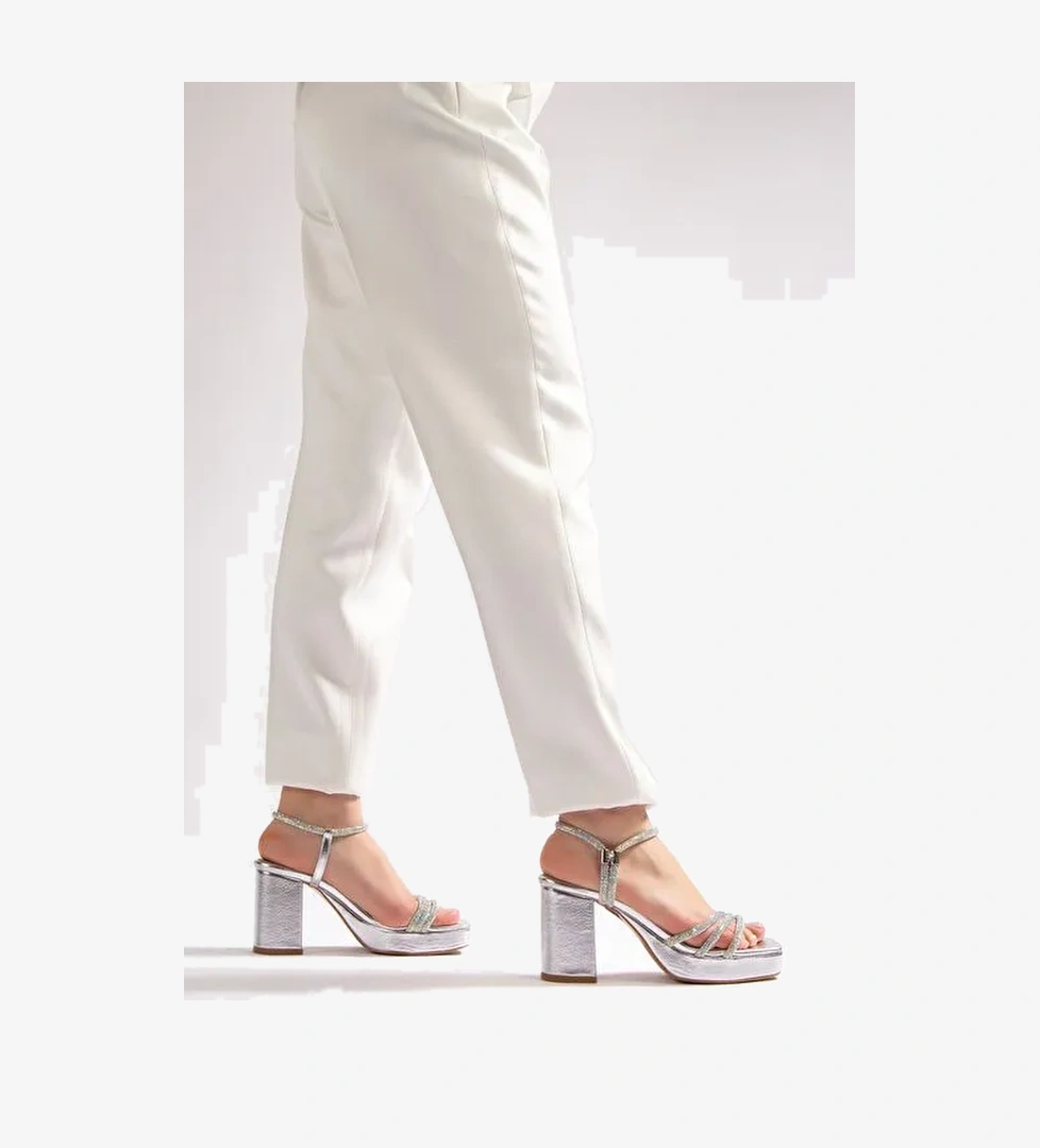 Jenny Kadın Platform Topuklu Ayakkabı Gümüş Taşlı - Görsel 1