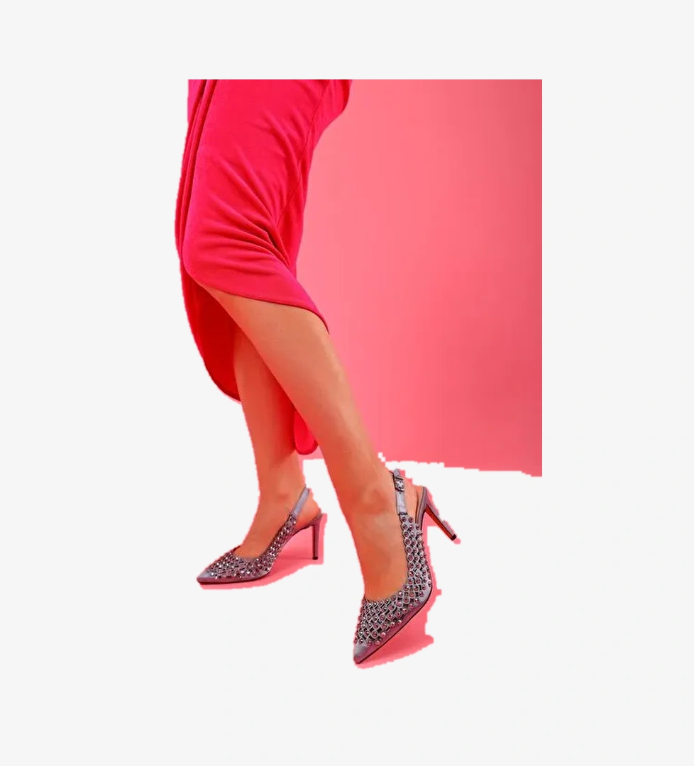 Sakura Kadın Abiye Topuklu Sandalet Platin Saten - Görsel 1