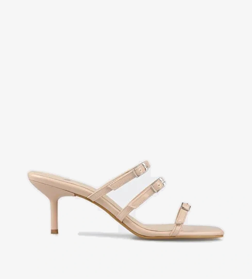 Bej Kadın Topuklu Terlik - Görsel 1