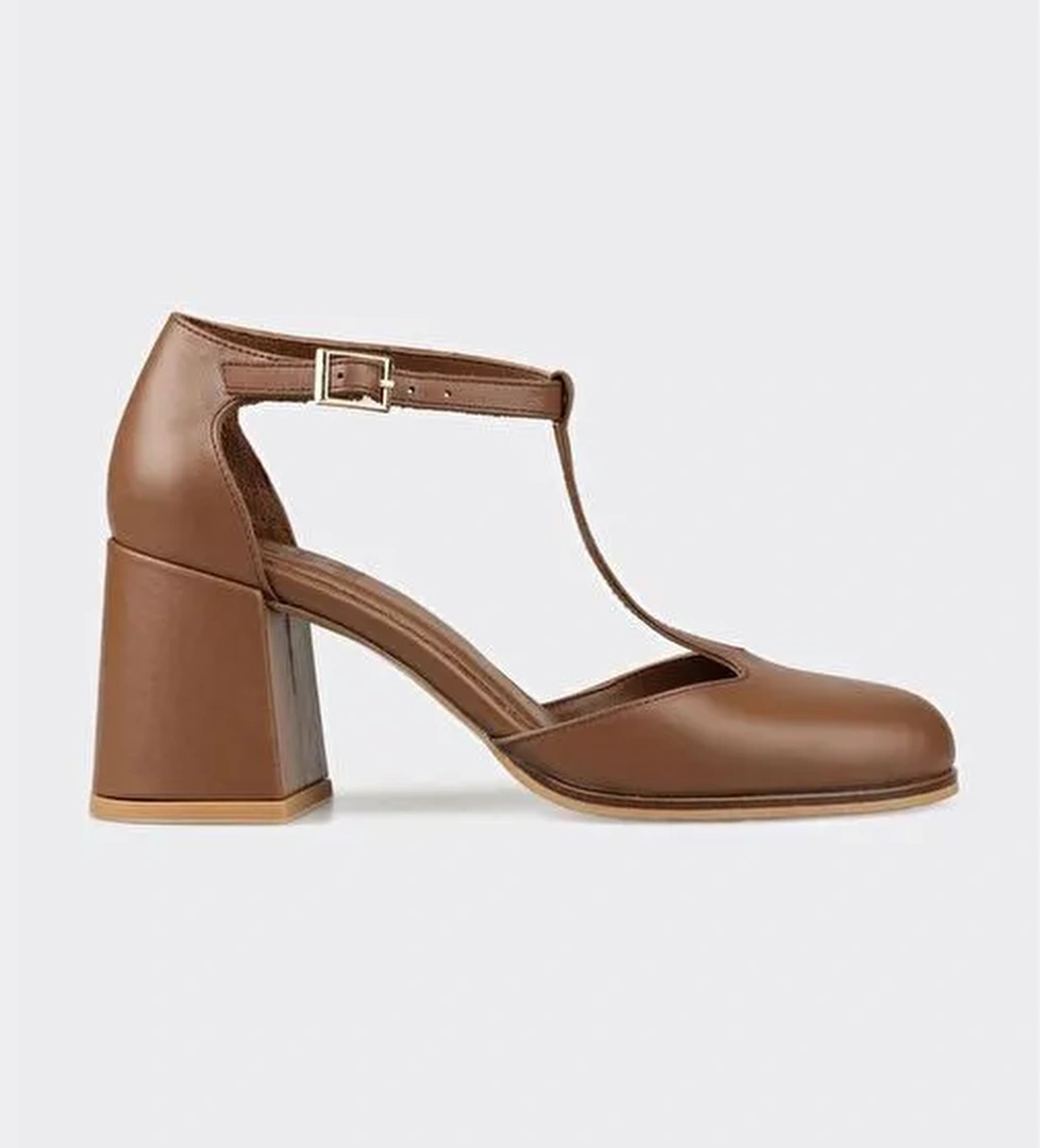 Kahve Deri Kadın Topuklu Ayakkabı - Görsel 1