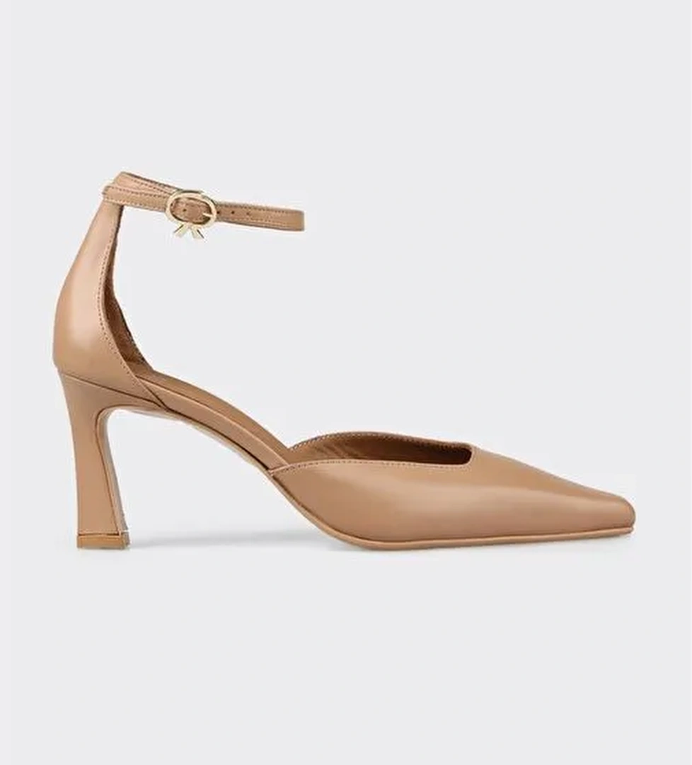 Naturel Deri Kadın Topuklu Ayakkabı - Görsel 1