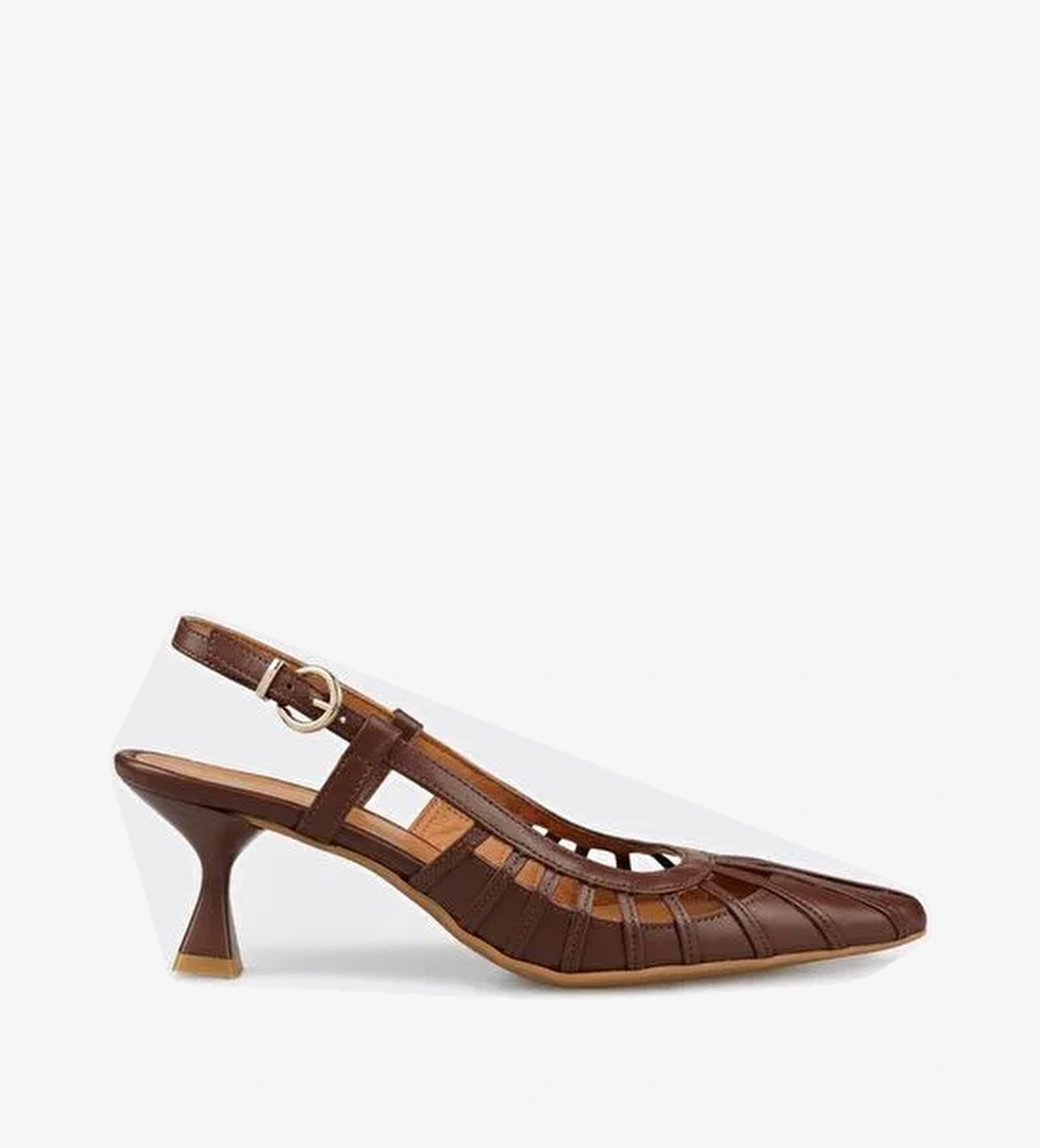 Kahve Deri Kadın Topuklu Ayakkabı - Görsel 1