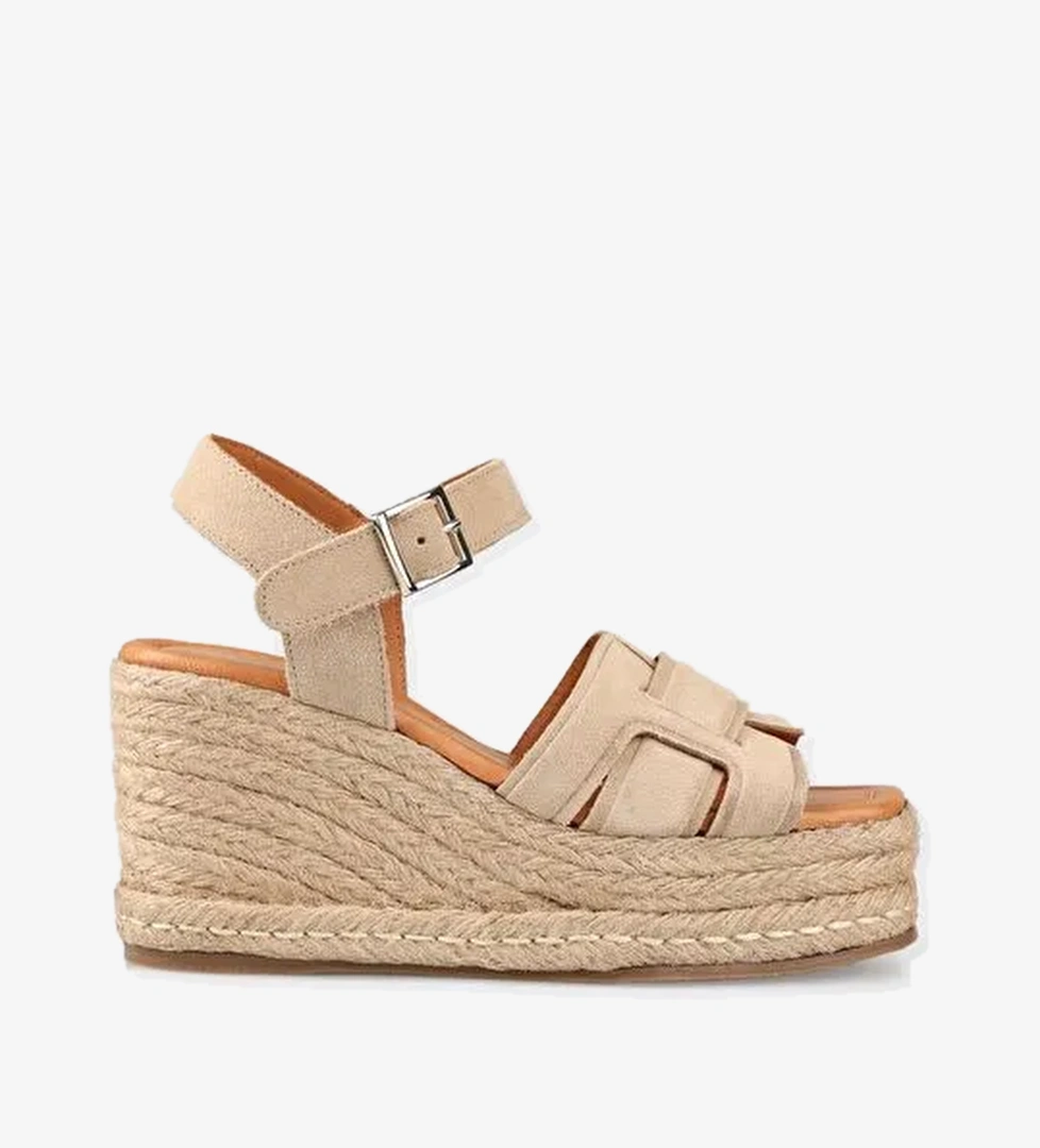 Bej Deri Kadın Sandalet - Görsel 1