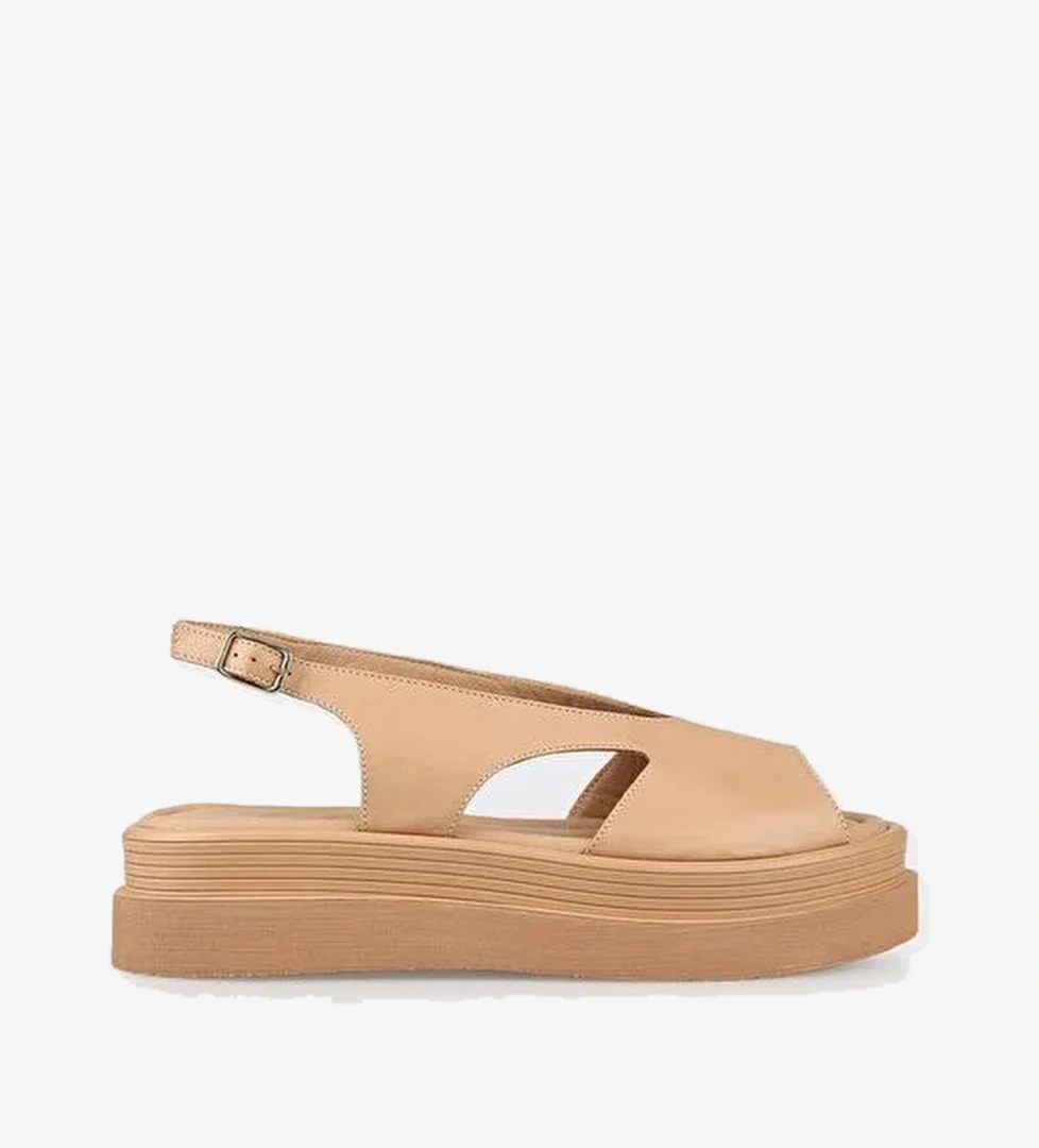 Naturel Deri Kadın Topuklu Sandalet - Görsel 1