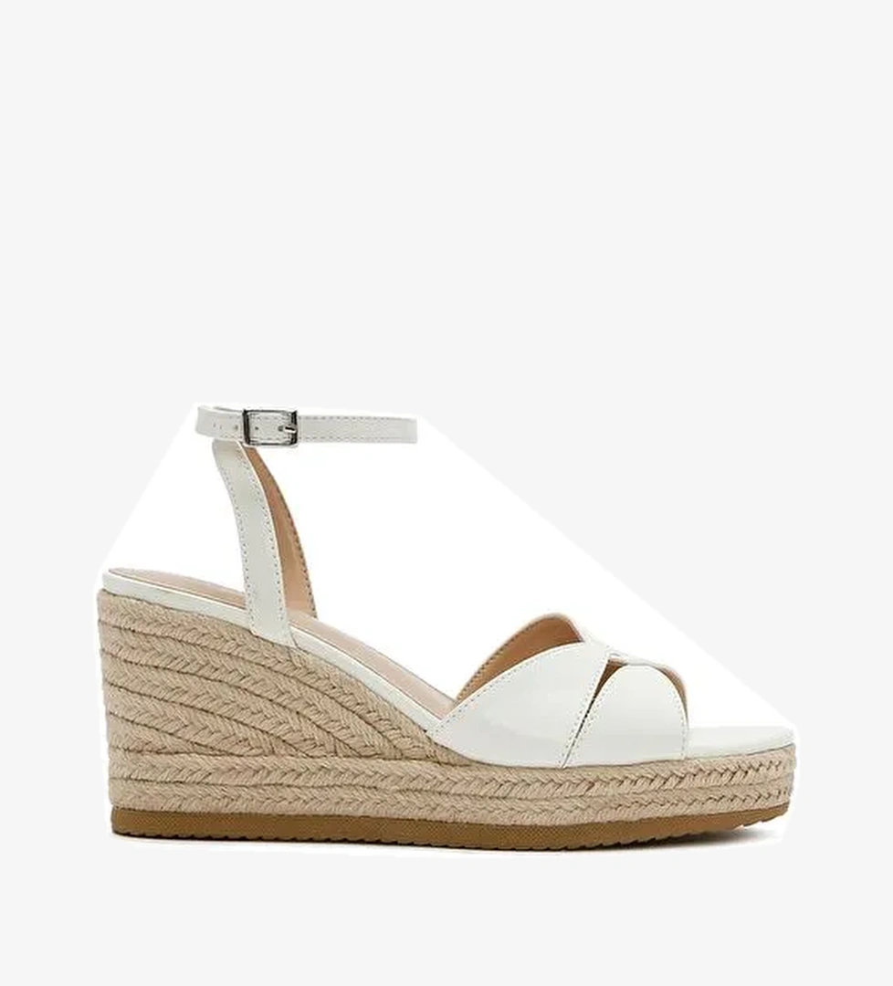 Kadın Beyaz Bilekten Tokalı Dolgu Topuklu Espadril Sandalet 25SFE482318 - Görsel 1