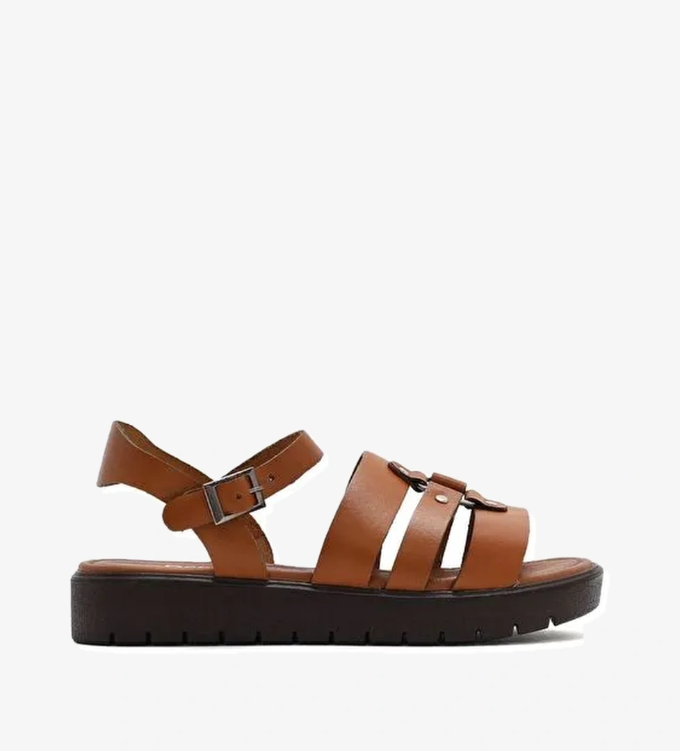 Kadın Taba Bilekten Tokalı Deri Sandalet 25SFD333918 - Görsel 1