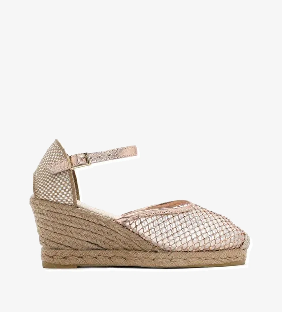 Kadın Altın Bilekten Tokalı Dolgu Topuklu Espadril Sandalet 25SFD207314 - Görsel 1