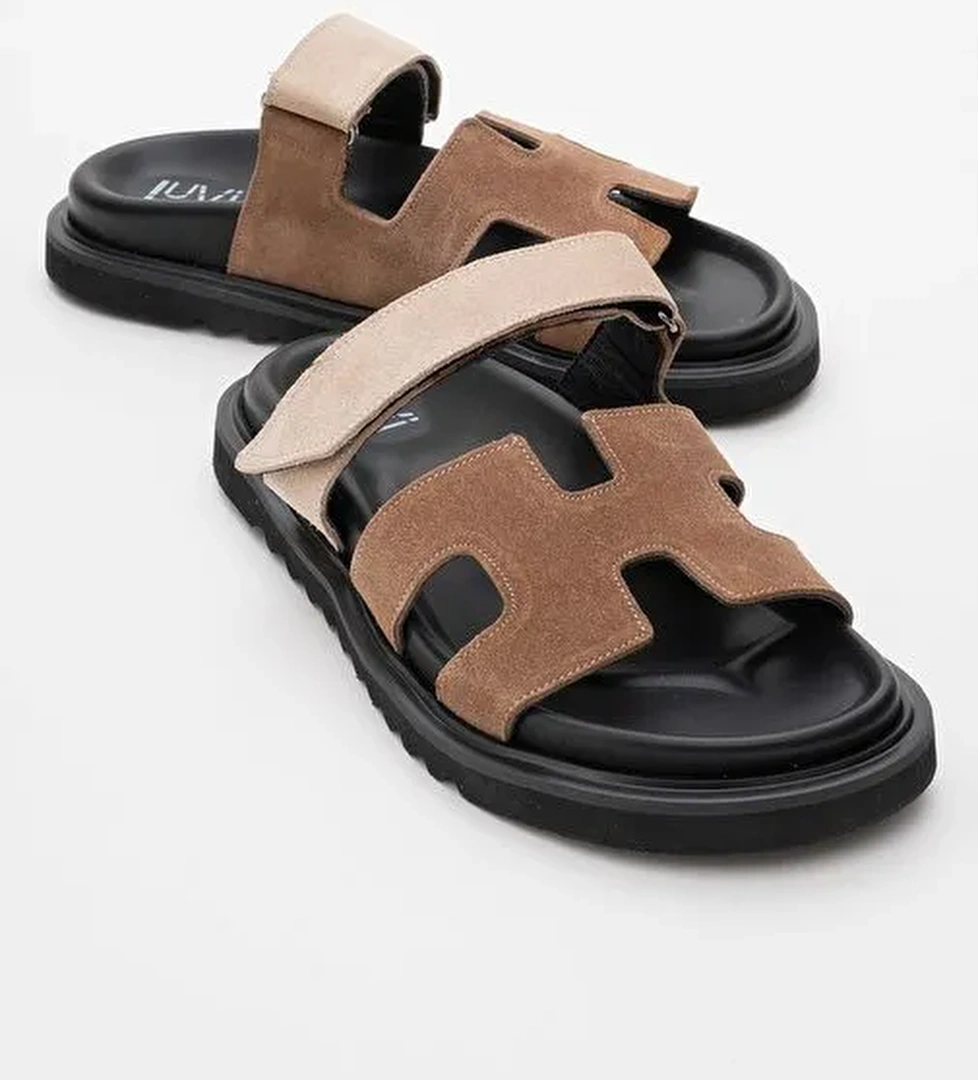 MORTE Toprak-Bej Süet Hakiki Deri Kadın Terlik - Görsel 1