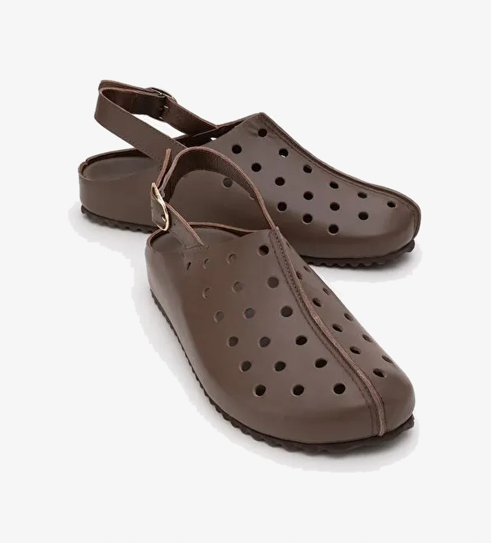 JUSTA Kahve Cilt Hakiki Deri Kadın Sandalet - Görsel 1