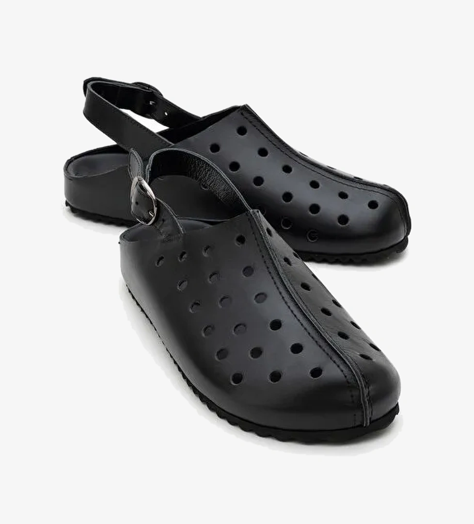 JUSTA Siyah Cilt Hakiki Deri Kadın Sandalet - Görsel 1