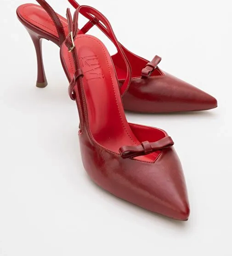 APEL Kırmızı Cilt Fiyonklu Kadın Yüksek Topuklu Ayakkabı - Görsel 1