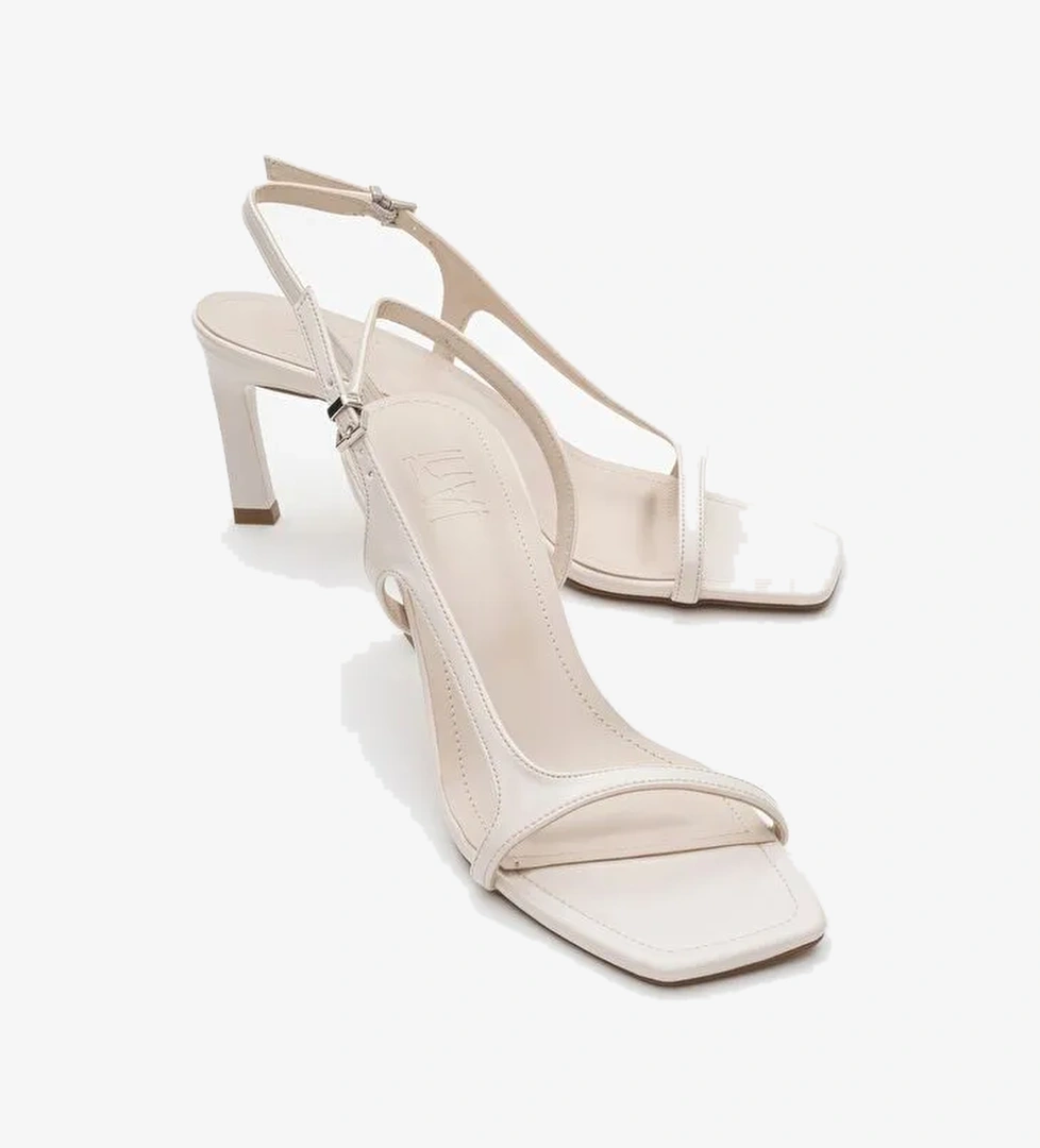 MELBY Ekru Cilt Kadın Topuklu Ayakkabı - Görsel 1