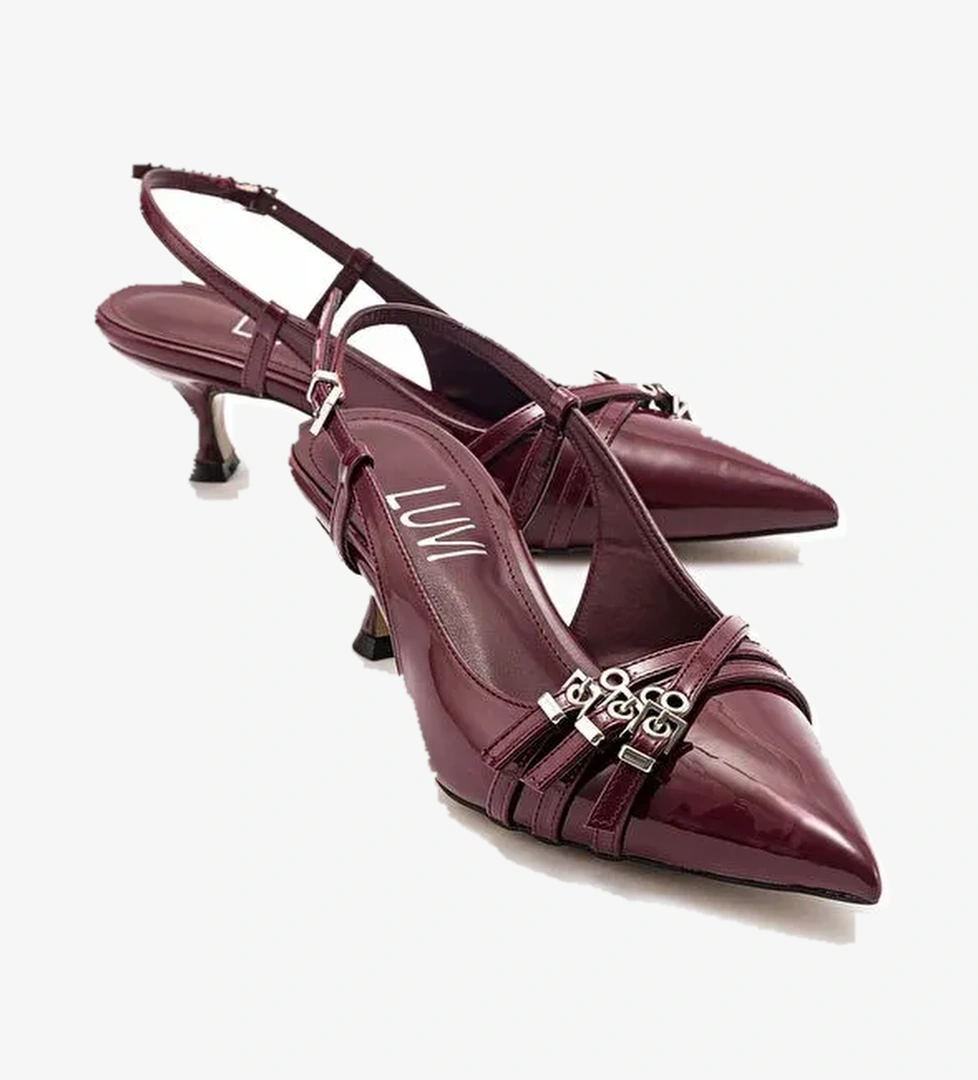 WOSS Bordo Rugan Kemer Detaylı Kadın Topuklu Ayakkabı - Görsel 1