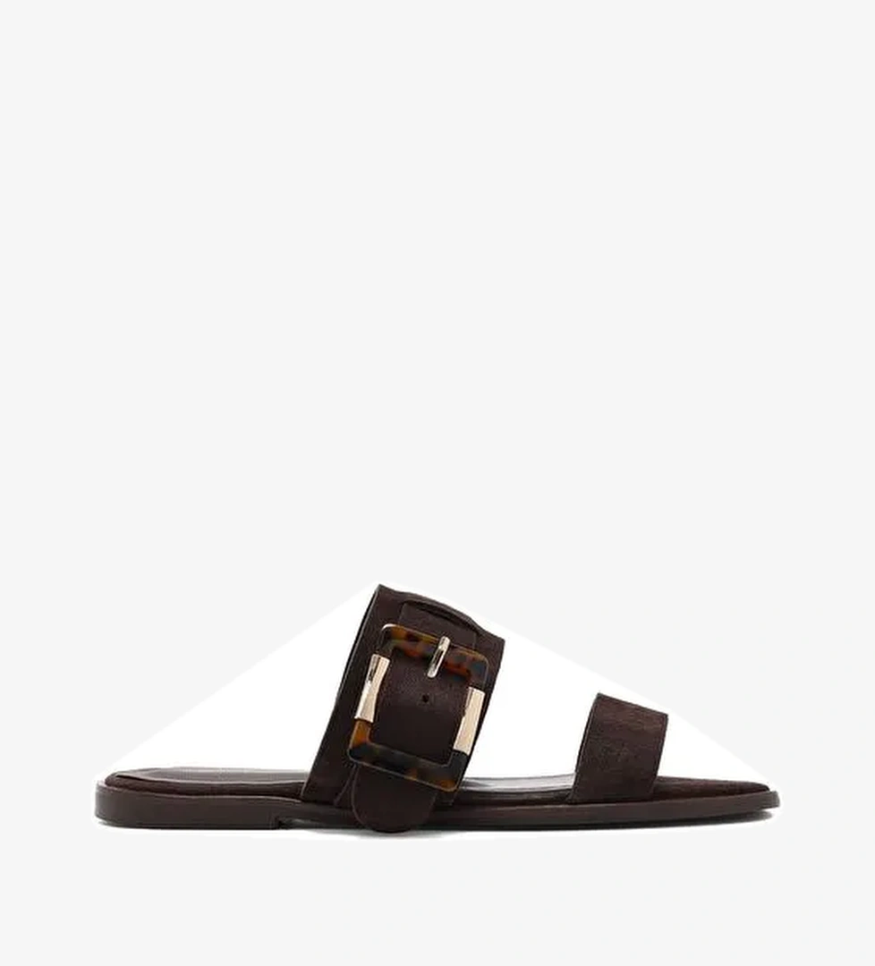 Kadın Kahverengi Tokalı Süet Deri Terlik 25SFD160710 - Görsel 1