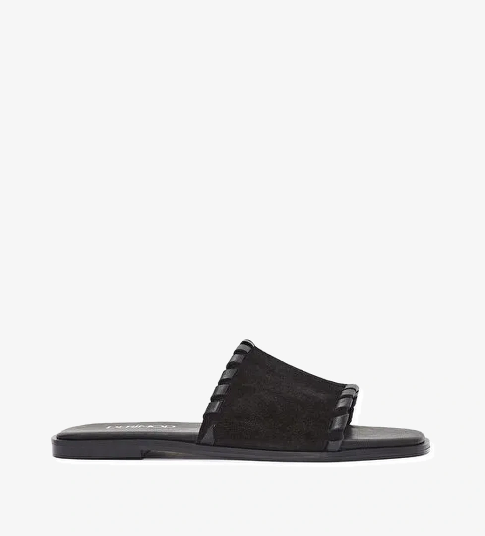 Kadın Siyah Süet Deri Terlik 25SFD152110 - Görsel 1