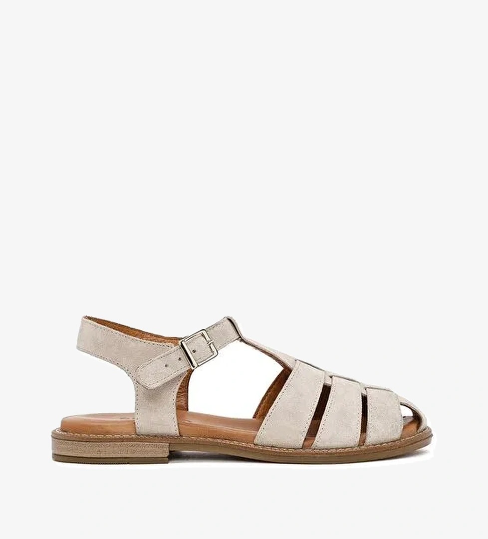 Kadın Vizon Bilekten Tokalı Süet Deri Sandalet 25SFD201210 - Görsel 1