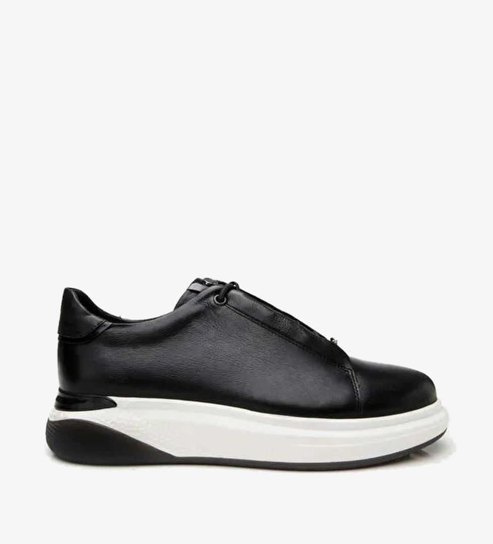 Erkek Deri Siyah Yüksek Tabanlı Spor Ayakkabı - Görsel 1