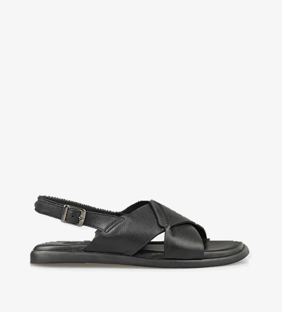 Siyah Deri Kadın Sandalet - Görsel 1