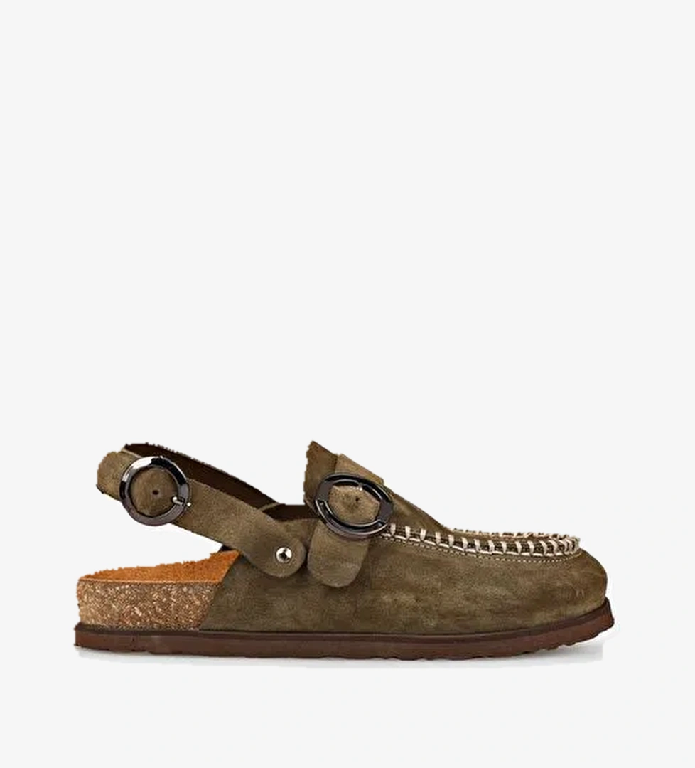 Yeşil Deri Kadın Terlik - Görsel 1