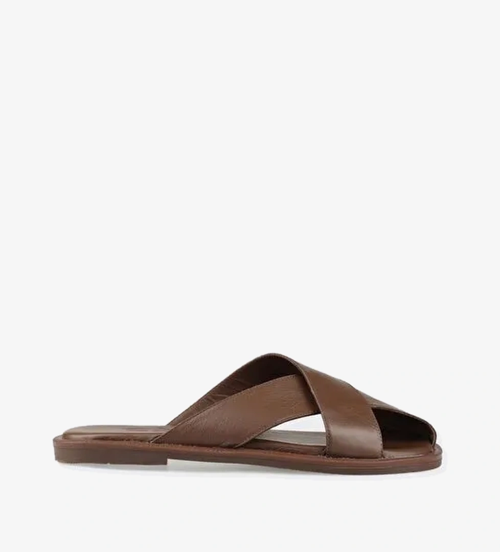 Kahve Deri Kadın Terlik - Görsel 1