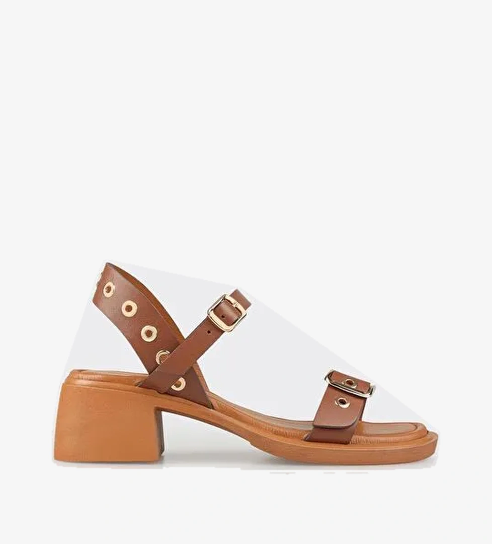 Taba Deri Kadın Günlük Sandalet - Görsel 1