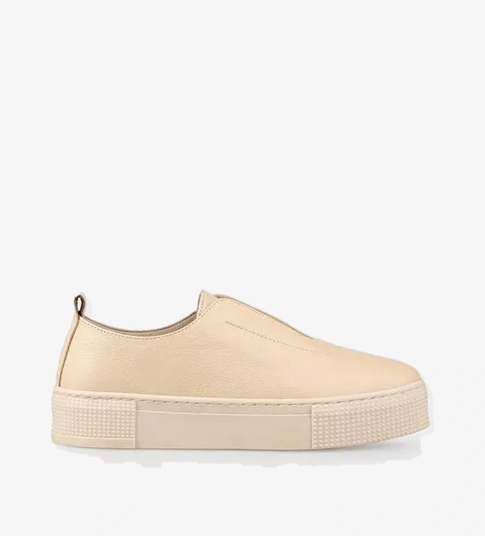 Bej Deri Kadın Spor Ayakkabı - Görsel 1