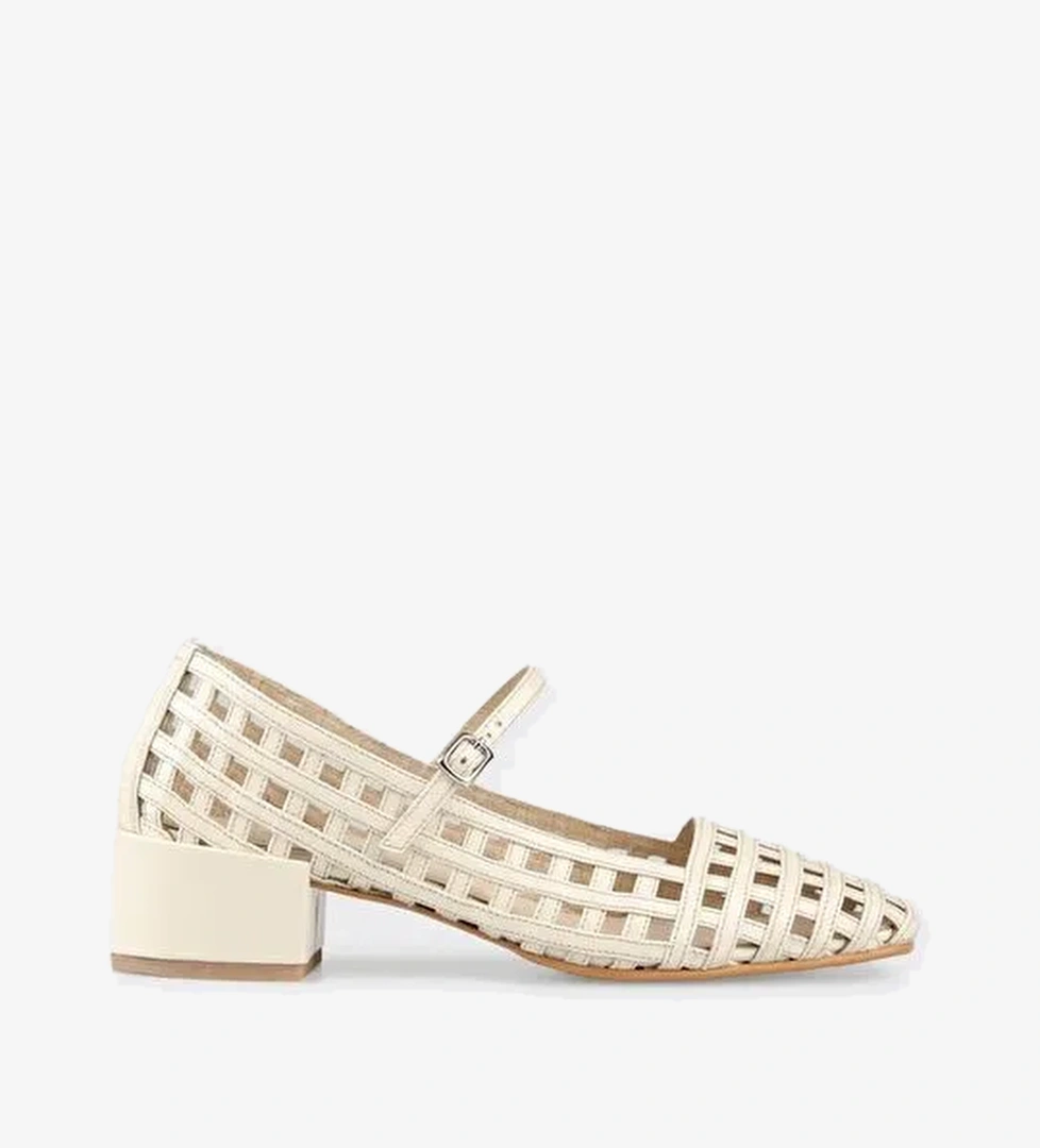 Bej Deri Kadın Topuklu Ayakkabı - Görsel 1