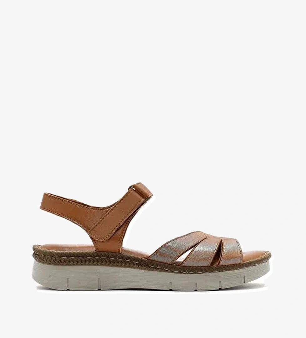 Kadın Taba Bantlı Deri Comfort Sandalet 25SFD321114 - Görsel 1