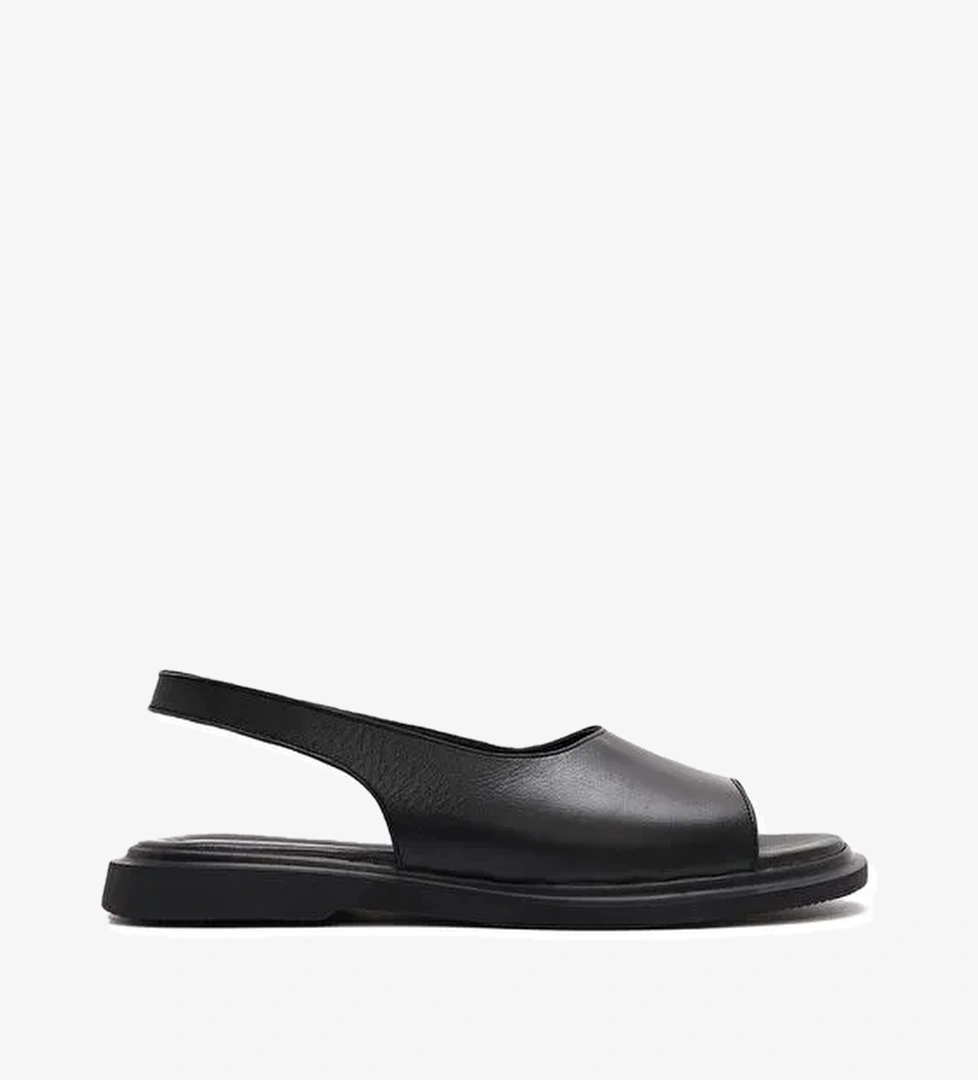 Kadın Siyah Deri Sandalet 25SFD363218 - Görsel 1