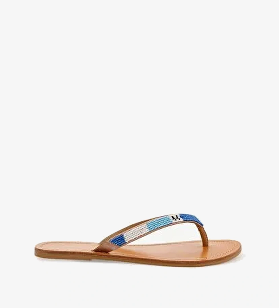 Boncuk İşlemeli Parmak Arası Deri Terlik - Görsel 1