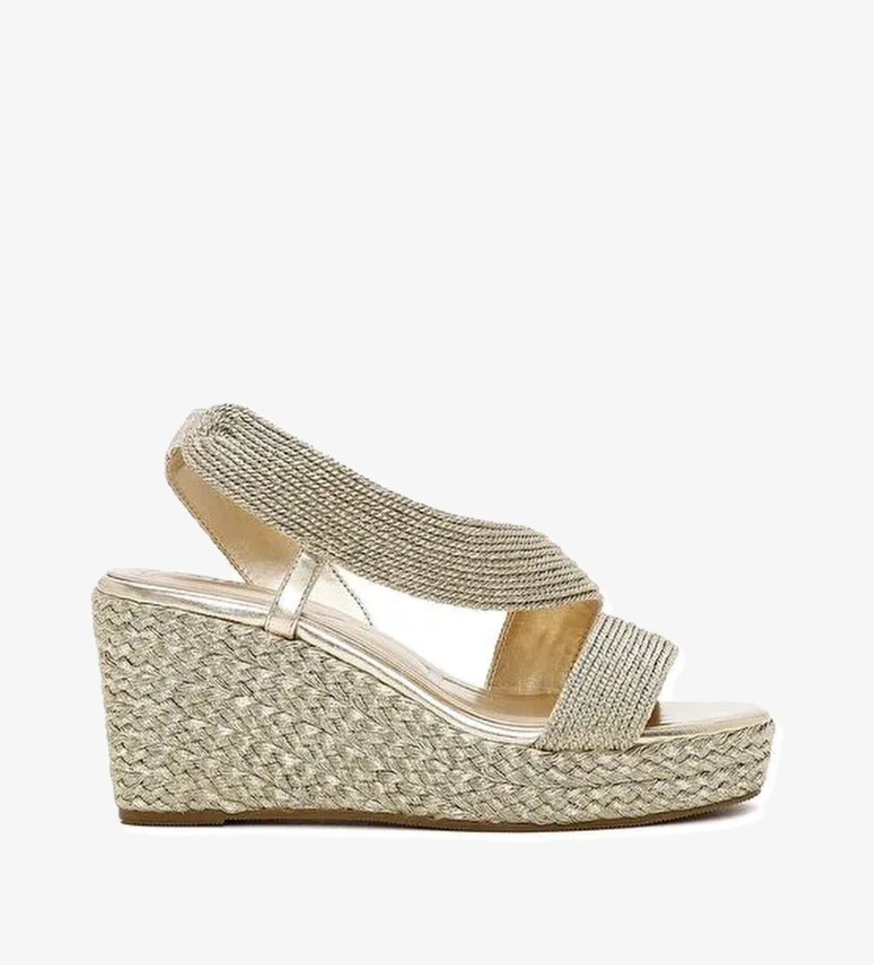 Kadın Altın Dolgu Topuklu Örgü Espadril Sandalet 25SFE4938M7 - Görsel 1