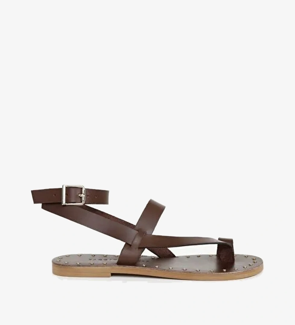 Tabanı Pimli Deri Sandalet - Görsel 1