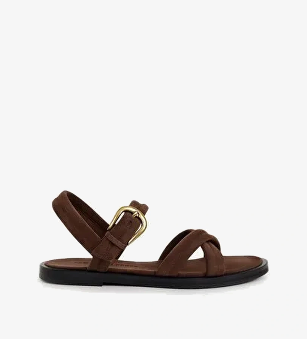 Pedli Çapraz Deri Düz Sandalet - Görsel 1