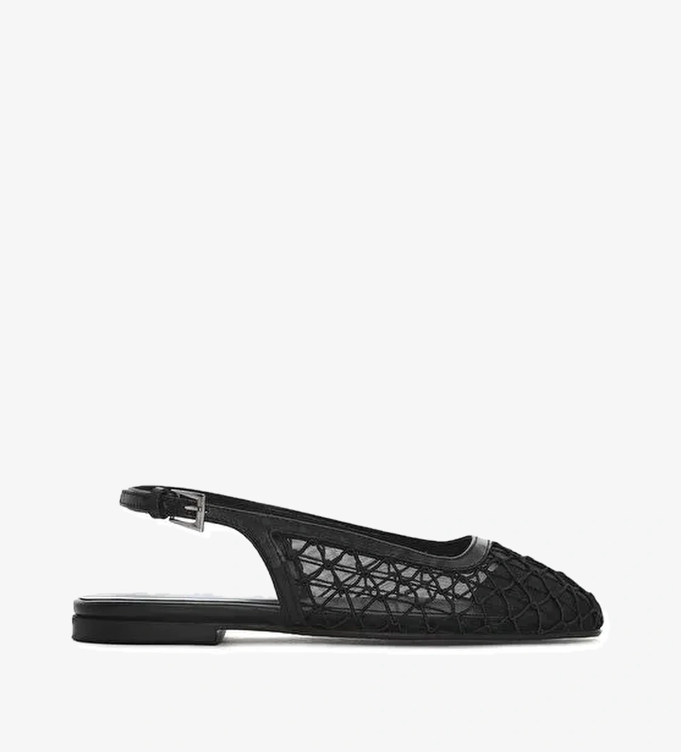 Kadın Siyah Arkası Açık Desenli Babet 25SFD18146F - Görsel 1