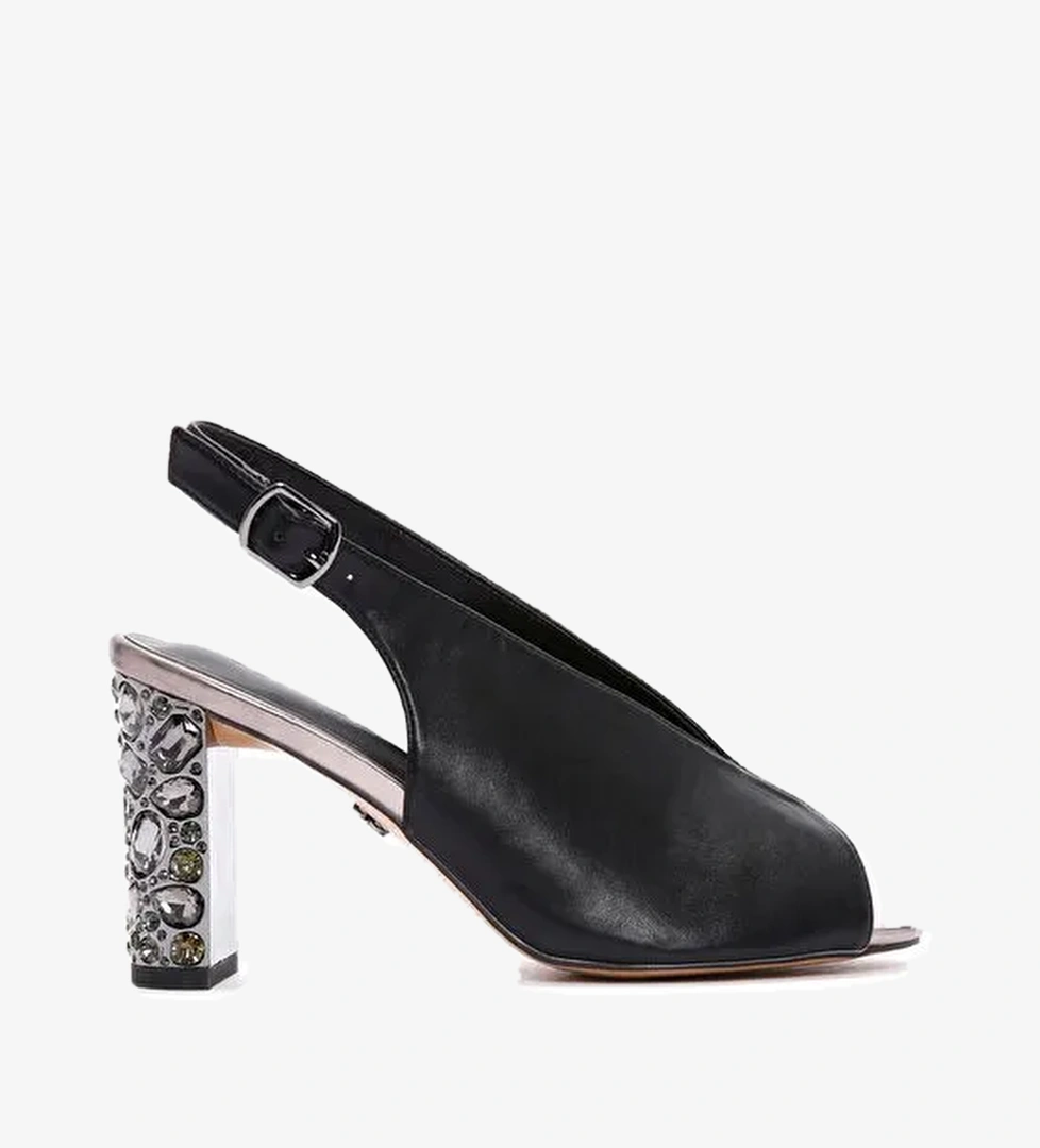 Derimod Derimod Kadın Siyah Arkadan Bantlı Taşlı Kalın Topuklu Sandalet 25SFE462418 Sandalet & Terlik | Boyner Siyah - 1. görsel