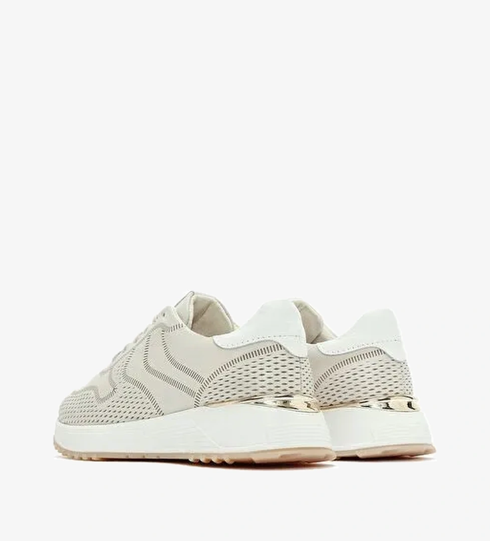 Kadın Krem Bağcıklı Kalın Tabanlı Deri Sneaker 25SFD372014 - Görsel 1