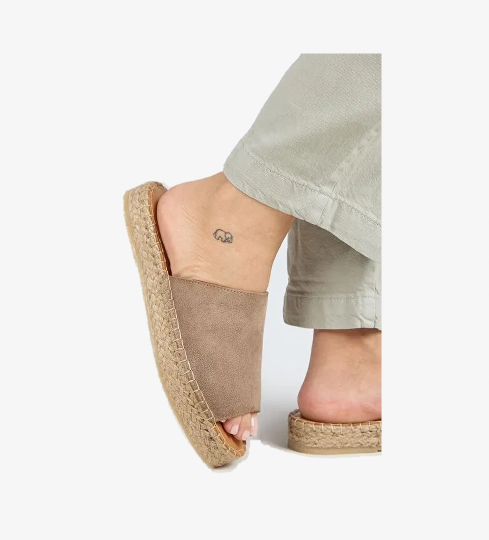 Manijero Galena 2 Kadın Deri Hakiki Deri Tek Bant Vizon Terlik - Görsel 1