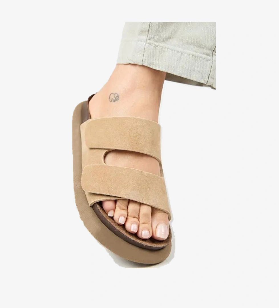 Manijero Lillo Kadın Hakiki Deri Çift Cırtlı Kum Terlik - Görsel 1