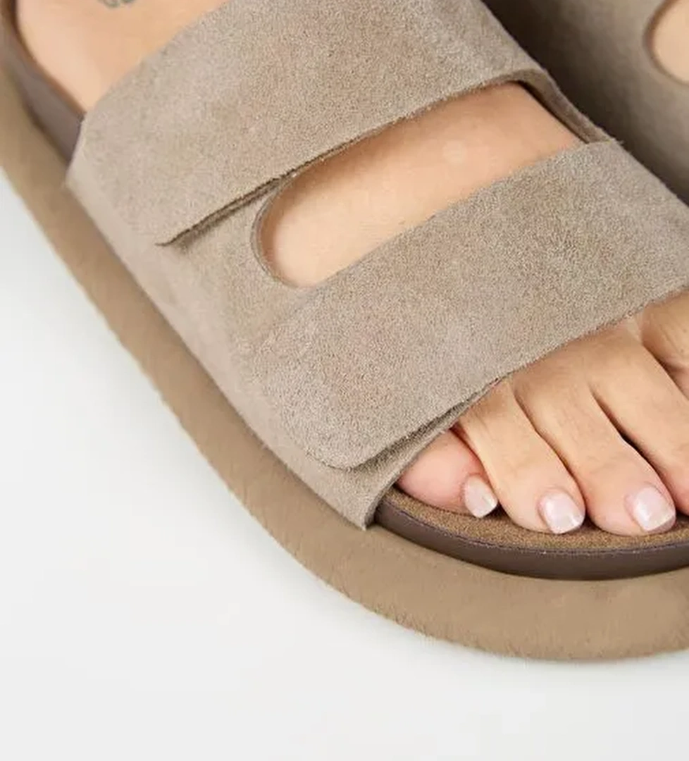 Manijero Lillo Kadın Hakiki Deri Çift Cırtlı Vizon Terlik - Görsel 1