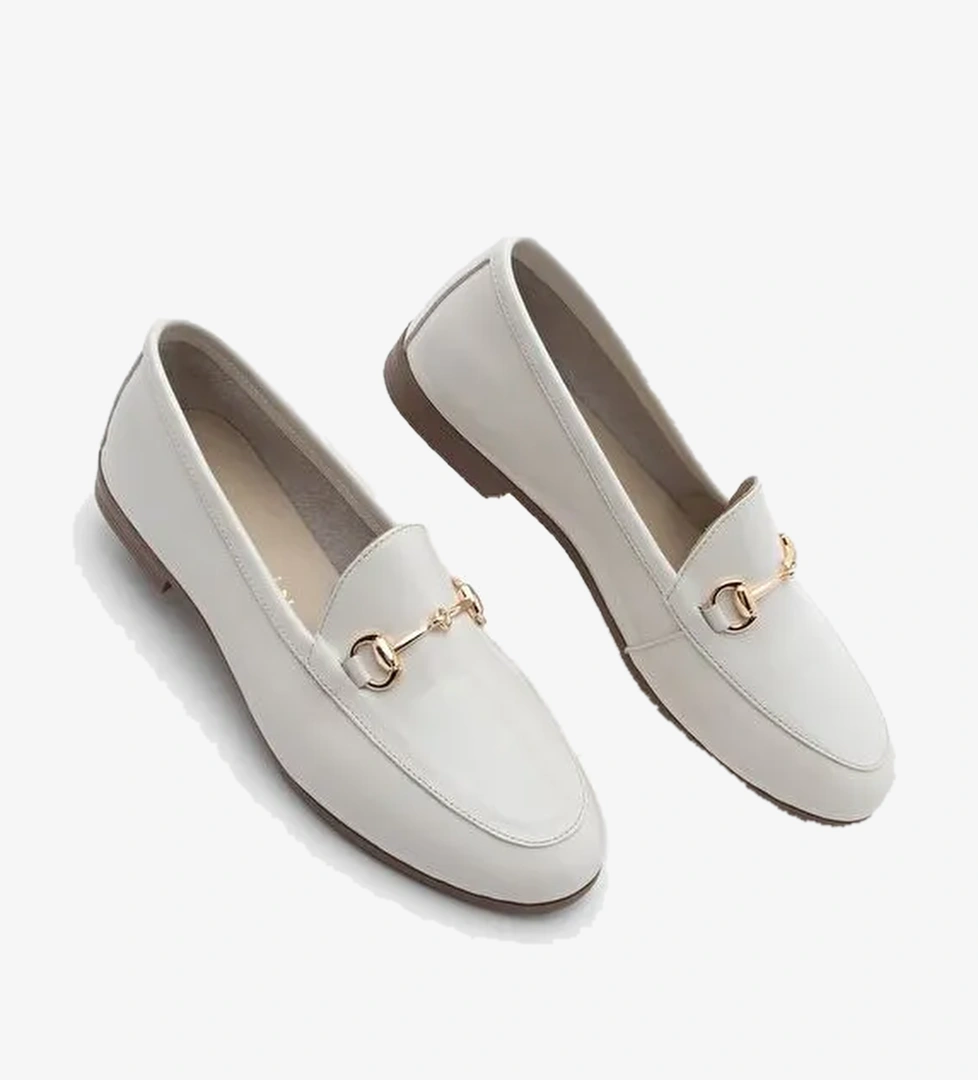 Kadın Hakiki Deri Zincirli Loafer Günlük Ayakkabı Tanle Bej Rugan - Görsel 1