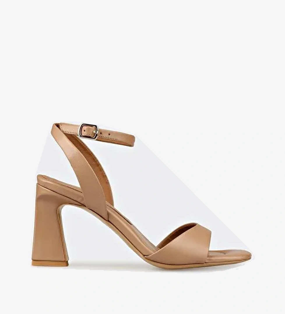 Naturel Deri Kadın Topuklu Sandalet - Görsel 1