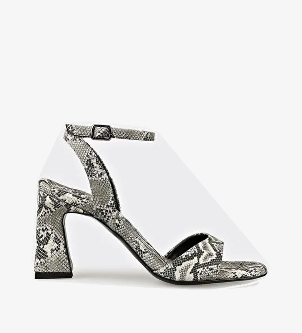 Siyah Deri Kadın Topuklu Sandalet - Görsel 1