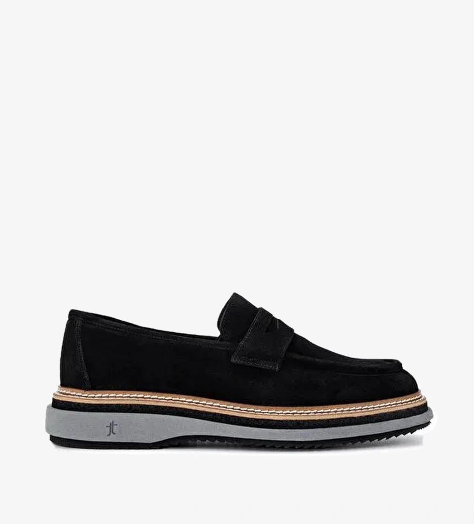 Tamer Tanca Erkek Hakiki Deri Siyah Süet Loafer Ayakkabı - Görsel 1