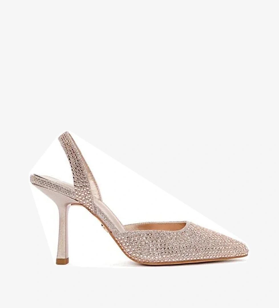 Kadın Altın Taşlı Arkası Açık İnce Topuklu Ayakkabı 25SFE4914TS - Görsel 1